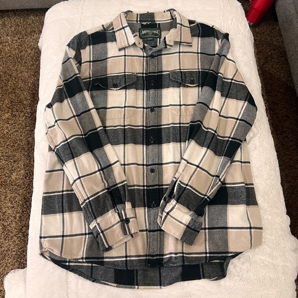 American Eagle Mens XL Black Tan Soft Flannel Longsleeved 2 Pocket Button Shirt - Picture 2 of 14